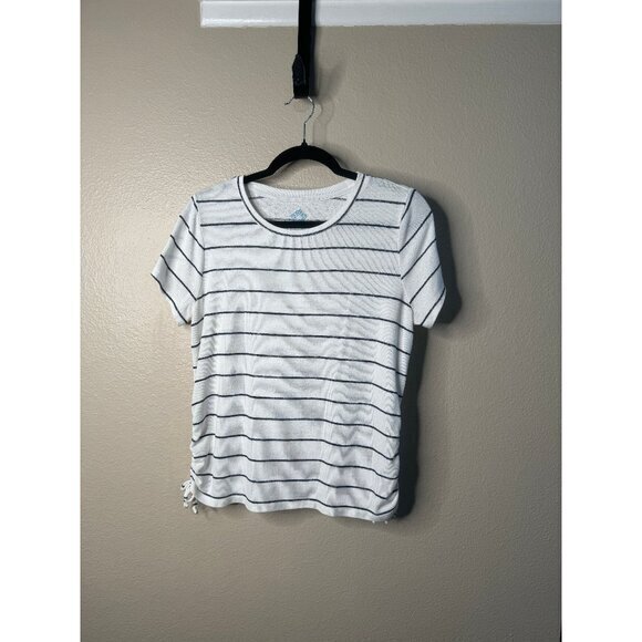 There Abouts Women's White‎ & Blue Striped Blouse size 2XL short sleeve - Picture 1 of 5